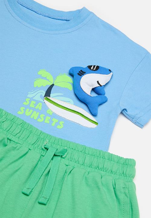 Pop Candy - Multi-detail tee with shorts - blue/green/sea & sunsets