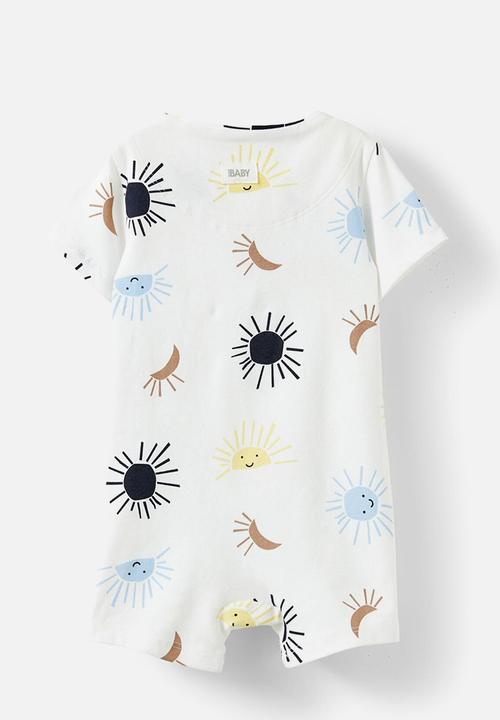 Cotton On - The short sleeve zip romper - vanilla dawn blue/hello sunshine