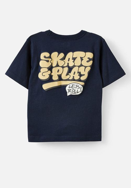 Cotton On - Jonny Short Sleeve Graphic Print Tee - Squid Ink/Skate Play Lets Roll