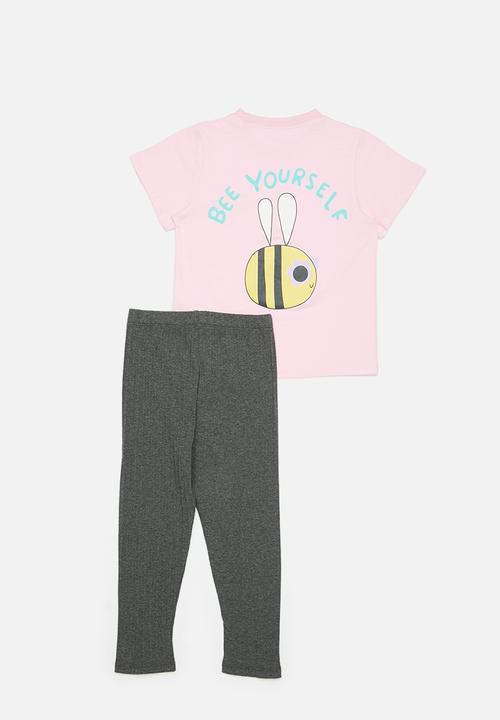 Pop Candy - Tee & pants set - pink & grey
