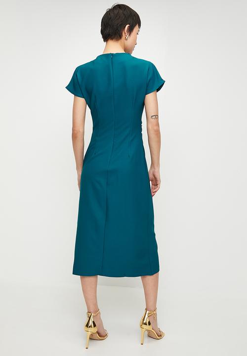 Trendyol - Green a-line cowl neck midi crepe woven dress - oil green
