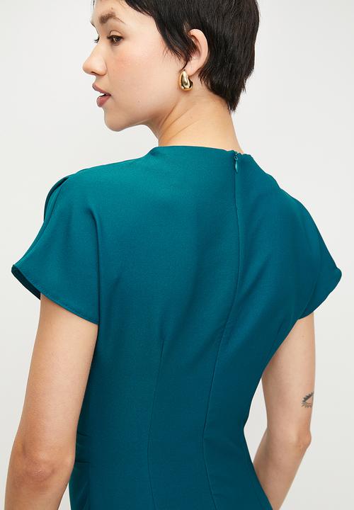 Trendyol - Green a-line cowl neck midi crepe woven dress - oil green
