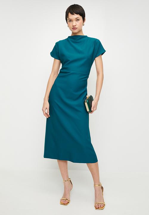 Trendyol - Green a-line cowl neck midi crepe woven dress - oil green