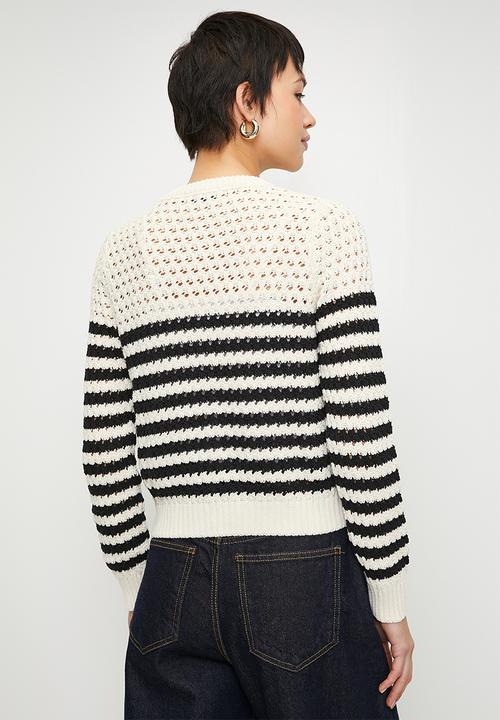 MANGO - Cardigan Oliva - Dark Navy & Ecru
