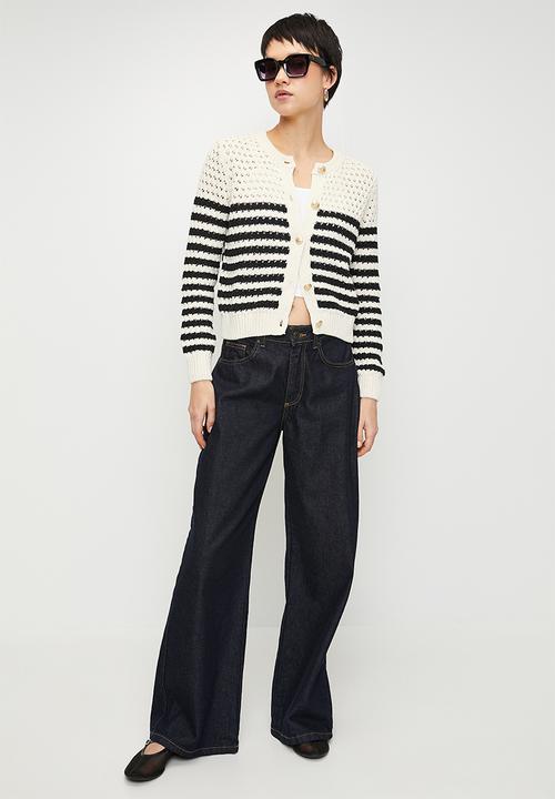 MANGO - Cardigan Oliva - Dark Navy & Ecru