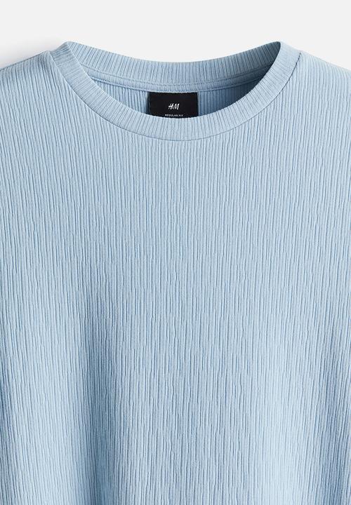 H&M - Regular fit textured t-shirt - light blue