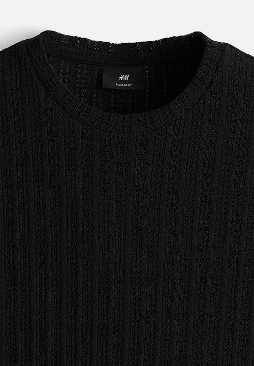 H&M - Regular fit crochet-look t-shirt - black