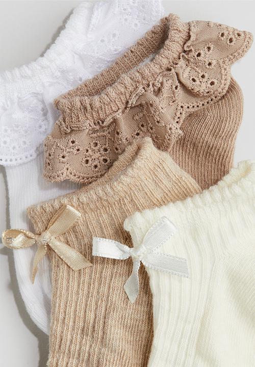 H&M - 4-Pack shaftless socks - beige/white