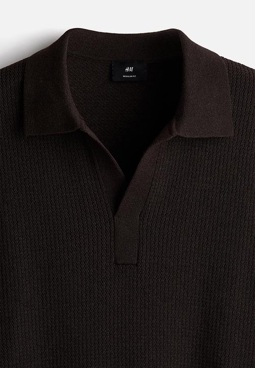 H&M - Regular fit cable-knit polo shirt - dark brown