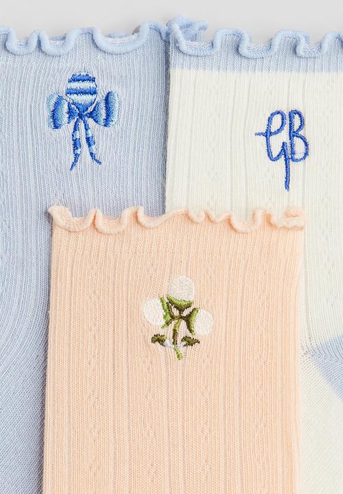 H&M - 5-pack overlocked pointelle socks - light blue/peach