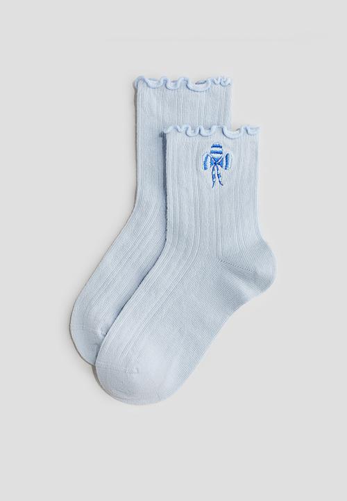 H&M - 5-pack overlocked pointelle socks - light blue/peach