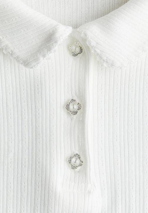 H&M - Ribbed pointelle jersey top - white