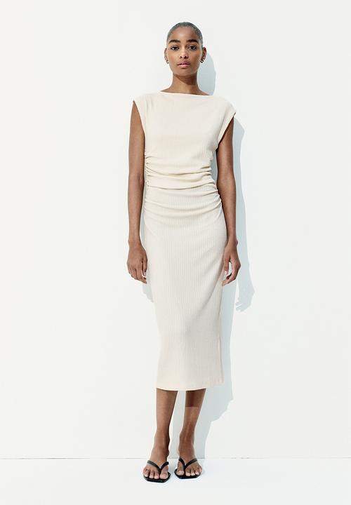 Draped bodycon dress - cream - 1283258002