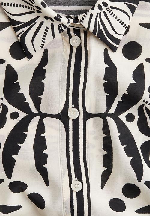 H&M - Loose-fit shirt - cream & black patterned 