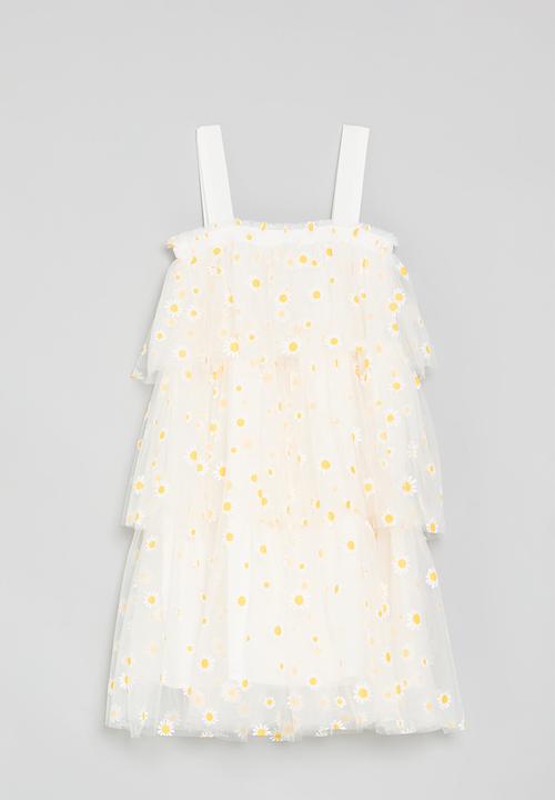 Pop Candy - Tiered daisy tulle dress - white