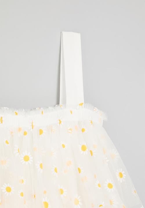 Pop Candy - Tiered daisy tulle dress - white