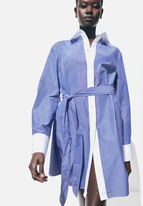 H&M - Tie-belt shirt dress - blue striped