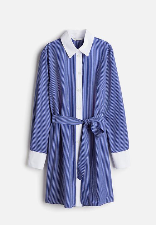 H&M - Tie-belt shirt dress - blue striped