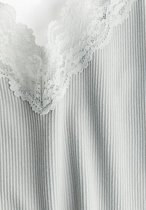 H&M - Lace-trimmed strappy top - light blue-grey
