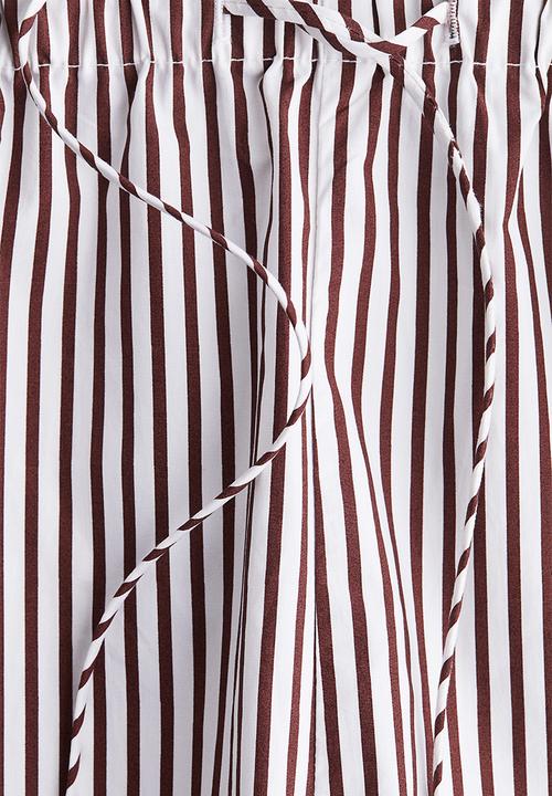 H&M - Cotton drawstring shorts - white/dark brown striped