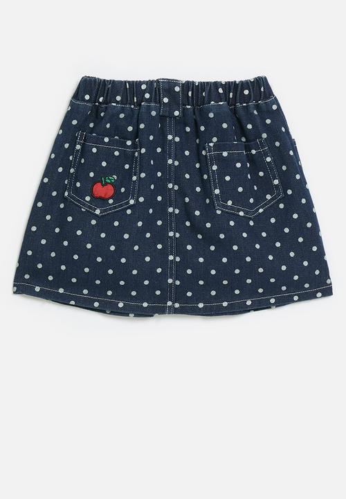 Pop Candy - Polka dot denim skirt - blue & white