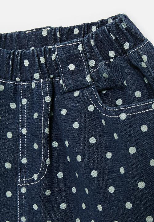 Pop Candy - Polka dot denim skirt - blue & white