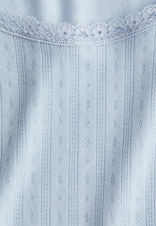 H&M - Lace-trimmed pointelle t-shirt - light blue