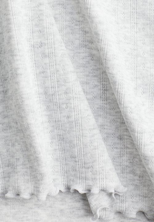 H&M - Lace-trimmed pointelle t-shirt - light grey marl