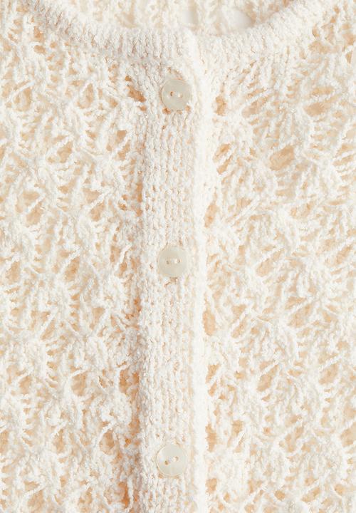 H&M - Short-sleeved hole-knit cardigan - white