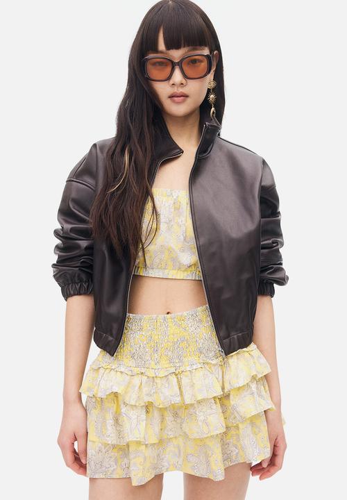 H&M - Tiered mini skirt - light yellow paisley patterned