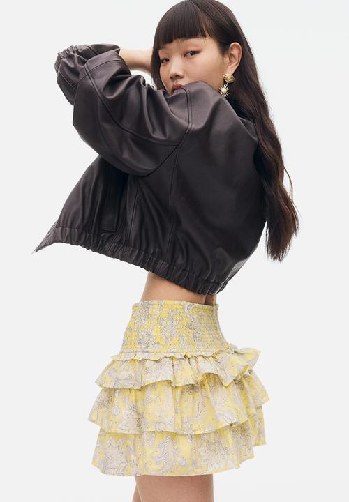 H&M - Tiered mini skirt - light yellow paisley patterned