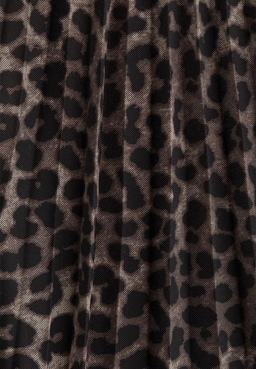 H&M - Pleated mesh skirt - dark brown & leopard print 