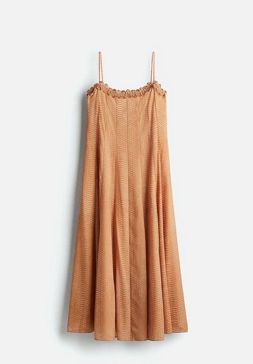 H&M - Strappy chiffon dress - beige/snakeskin-patterned 