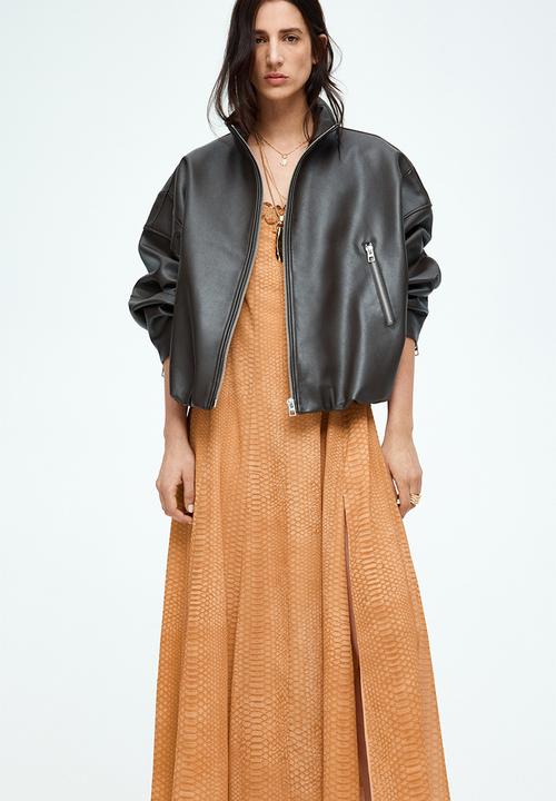H&M - Strappy chiffon dress - beige/snakeskin-patterned 