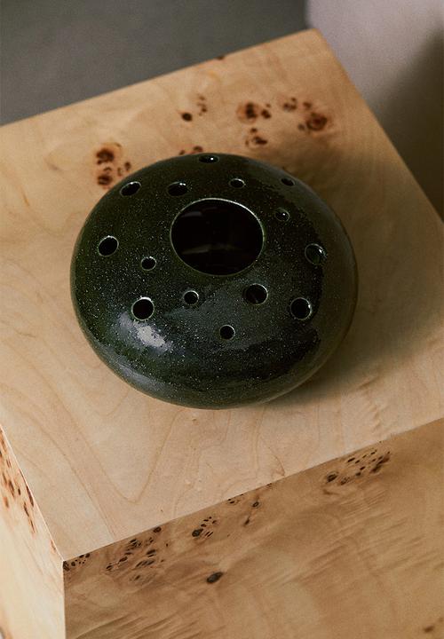 H&M - Low ikebana stoneware vase - dark green