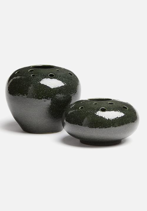 H&M - Low ikebana stoneware vase - dark green