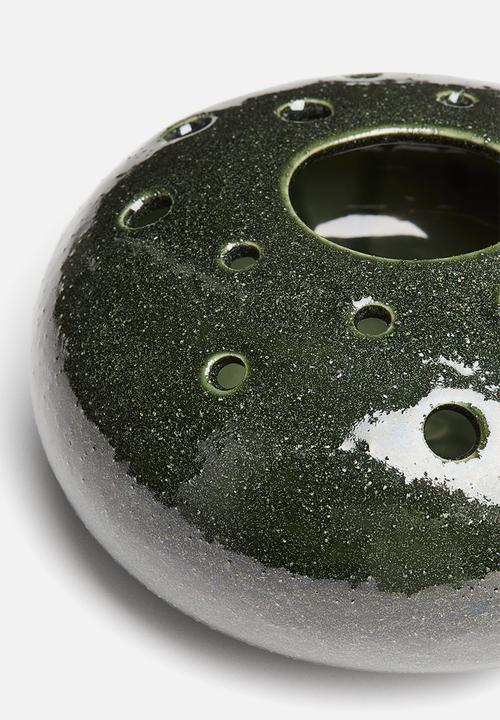 H&M - Low ikebana stoneware vase - dark green