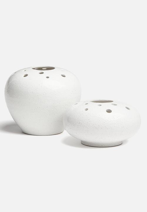 H&M - Low ikebana stoneware vase - white