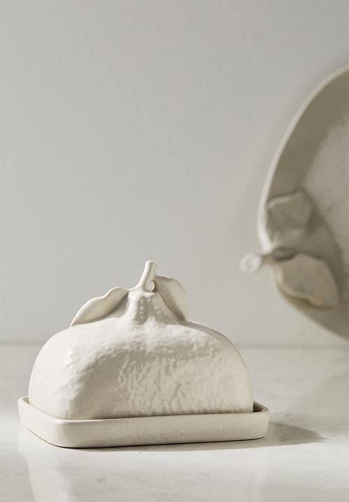 H&M - Stoneware butter dish - light beige 