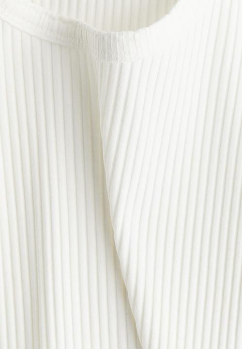 H&M - Picot-trimmed ribbed t-shirt - white