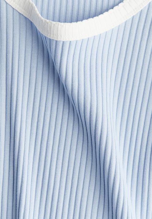 H&M - Picot-trimmed ribbed t-shirt - light blue 