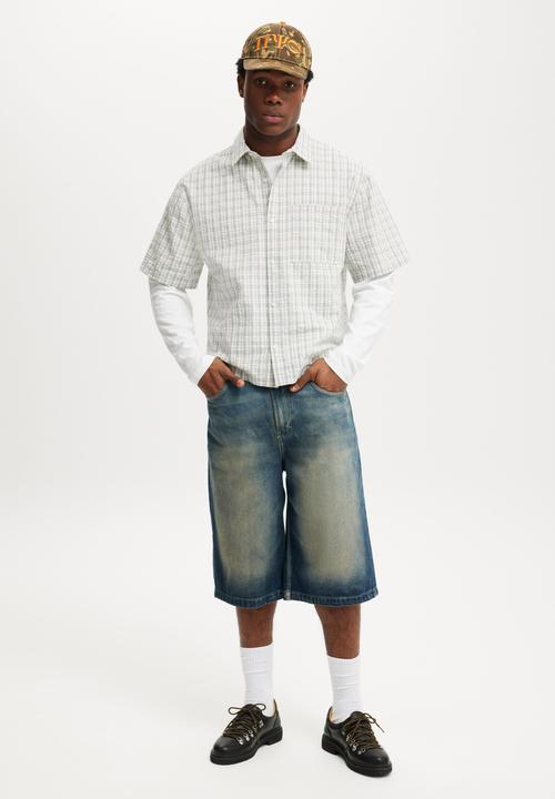 Cotton On - Darcy Short Sleeve Shirt - Off White Micro Check