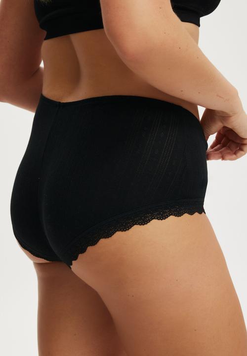 Cotton On - Organic Cotton Lace Boyshort Brief - Black Pointelle