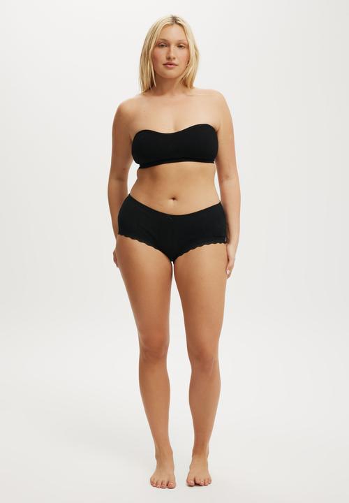 Cotton On - Organic Cotton Lace Boyshort Brief - Black Pointelle