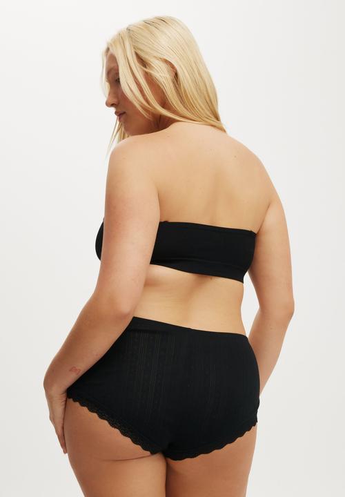 Cotton On - Organic Cotton Lace Boyshort Brief - Black Pointelle