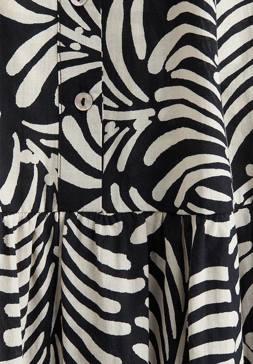H&M - Tiered midi dress - black/cream patterned