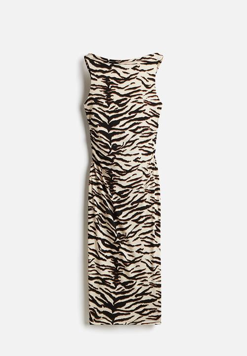 H&M - Open-back bodycon dress - cream/zebra print