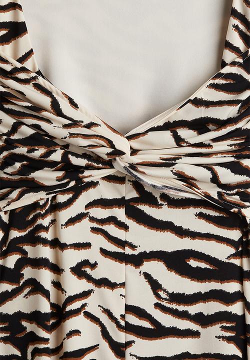 H&M - Open-back bodycon dress - cream/zebra print