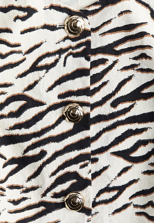 H&M - Puff-sleeved blouse - cream/zebra print
