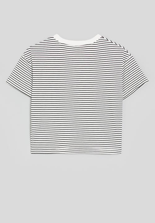 Pop Candy - Chain stitch expression tee - white/black stripes